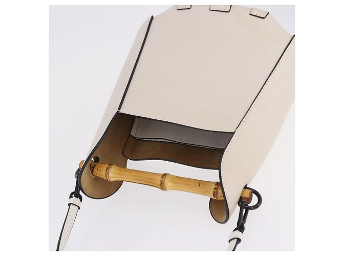 LOEWE Bamboo Bucket Handtasche Leder 2way Ivory Auth 195342A Roh - Ansicht 7