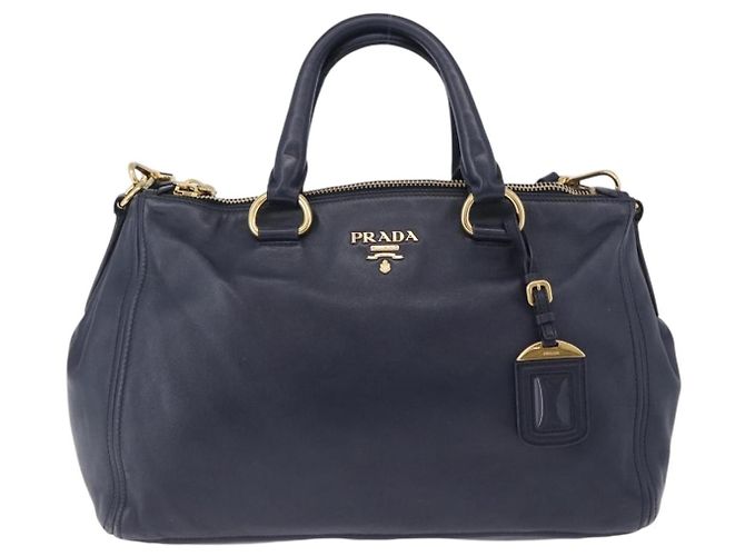 Borsa PRADA in pelle 2way Navy Gold Auth 196781V D'oro Blu navy - vista 13