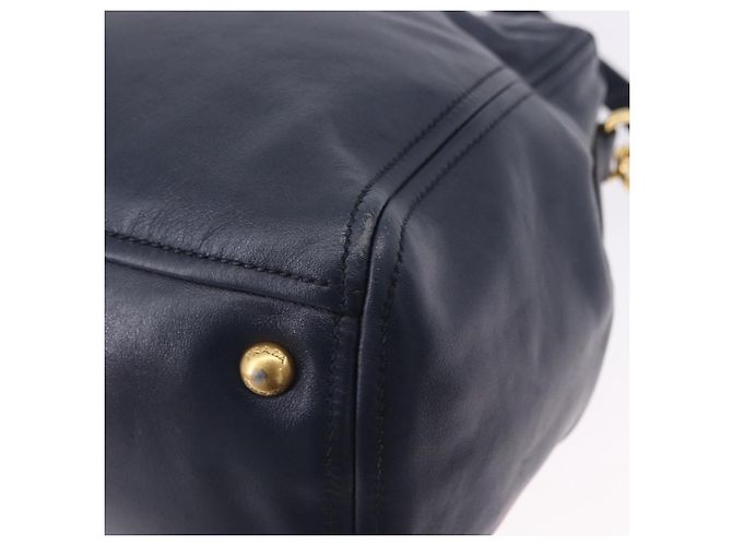 Borsa PRADA in pelle 2way Navy Gold Auth 196781V D'oro Blu navy - vista 18