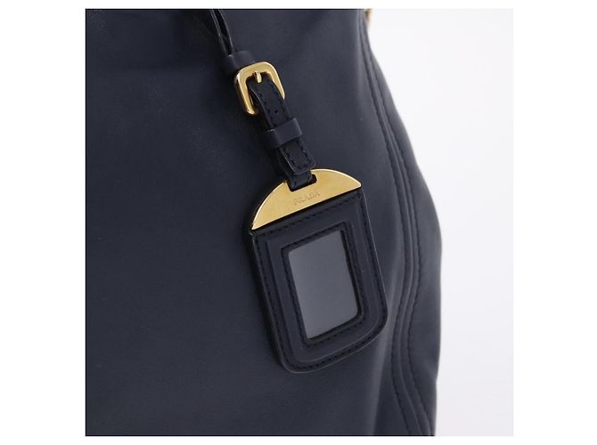 Borsa PRADA in pelle 2way Navy Gold Auth 196781V D'oro Blu navy - vista 20