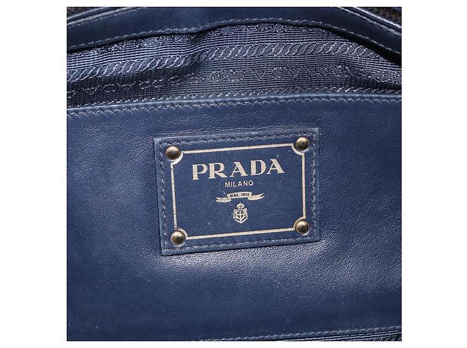 Borsa PRADA in pelle 2way Navy Gold Auth 196781V D'oro Blu navy - vista 21