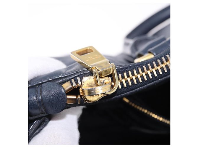 Borsa PRADA in pelle 2way Navy Gold Auth 196781V D'oro Blu navy - vista 26