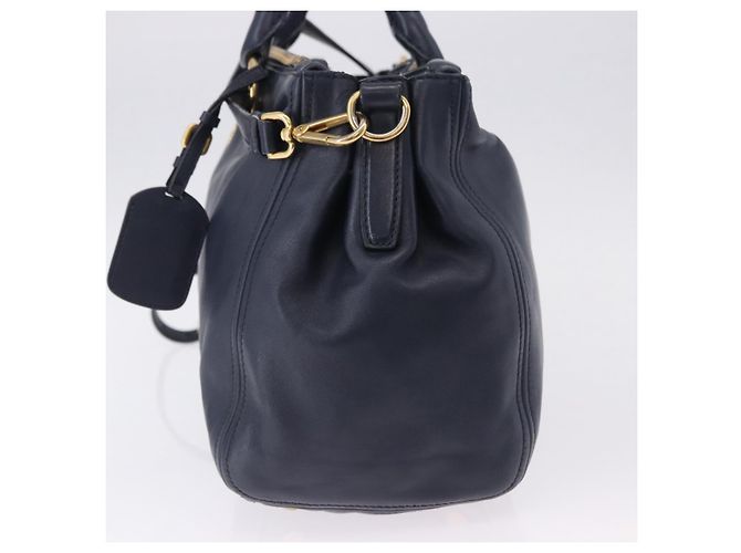 Borsa PRADA in pelle 2way Navy Gold Auth 196781V D'oro Blu navy - vista 3