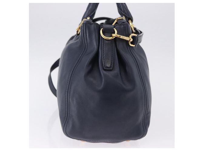 Borsa PRADA in pelle 2way Navy Gold Auth 196781V D'oro Blu navy - vista 4