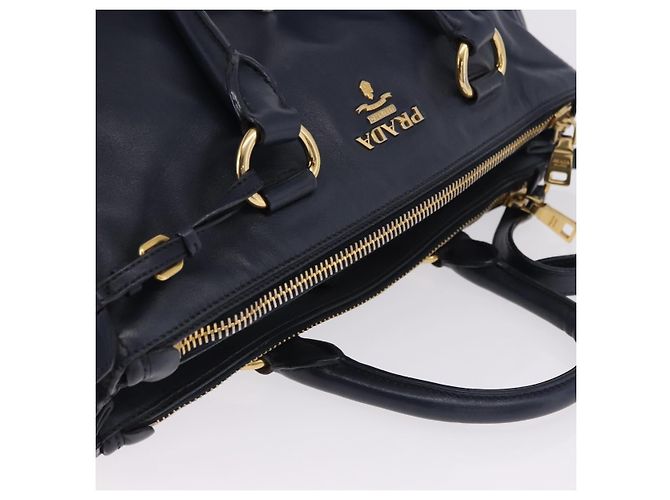 Borsa PRADA in pelle 2way Navy Gold Auth 196781V D'oro Blu navy - vista 6
