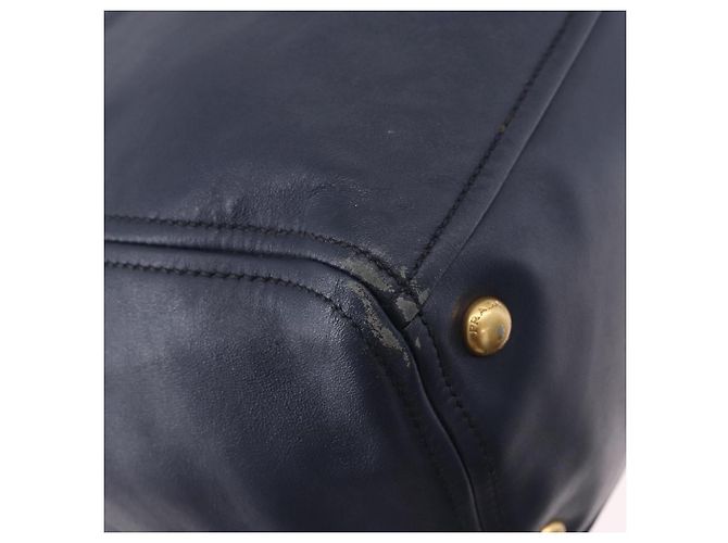 Borsa PRADA in pelle 2way Navy Gold Auth 196781V D'oro Blu navy - vista 9