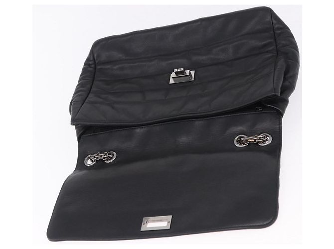 Borsa a tracolla CHANEL Chain Matelasse 2.55 in pelle d'agnello nera con CC argento Auth 195955A Nero - vista 18