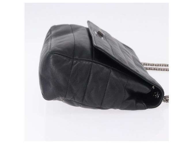 Borsa a tracolla CHANEL Chain Matelasse 2.55 in pelle d'agnello nera con CC argento Auth 195955A Nero - vista 3