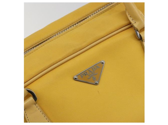 Borsa Tote PRADA Canvas Giallo Argento Auth 195332A - vista 17