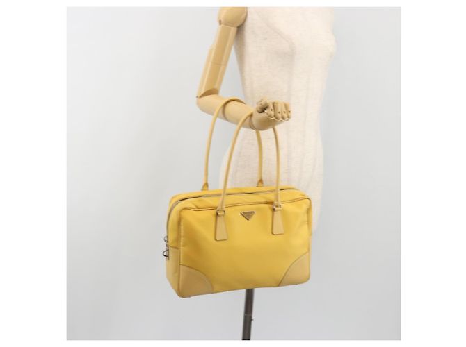 Borsa Tote PRADA Canvas Giallo Argento Auth 195332A - vista 24