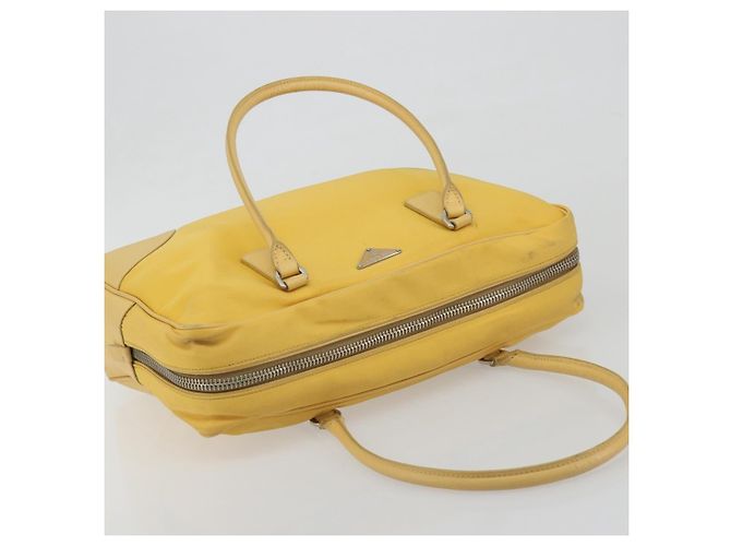 Borsa Tote PRADA Canvas Giallo Argento Auth 195332A - vista 6