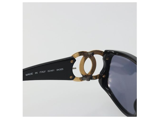 Occhiali da sole CHANEL Plastica Nero Tono Oro CC Auth bs36459 - vue 11