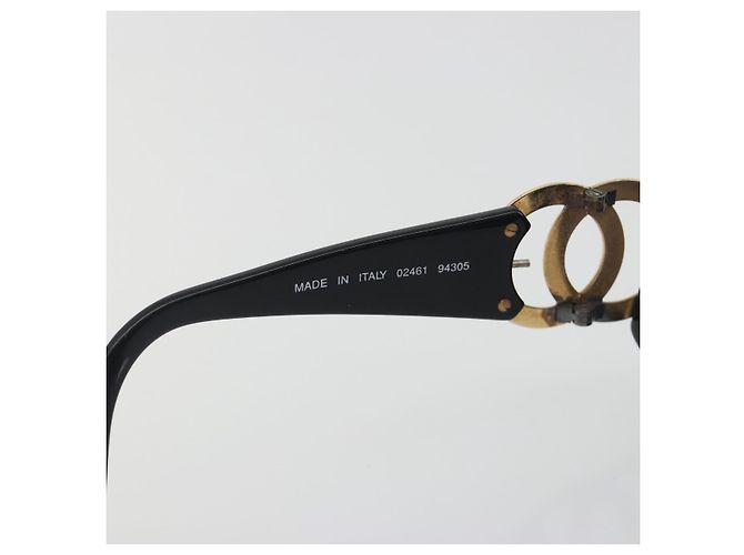 Occhiali da sole CHANEL Plastica Nero Tono Oro CC Auth bs36459 - vue 12