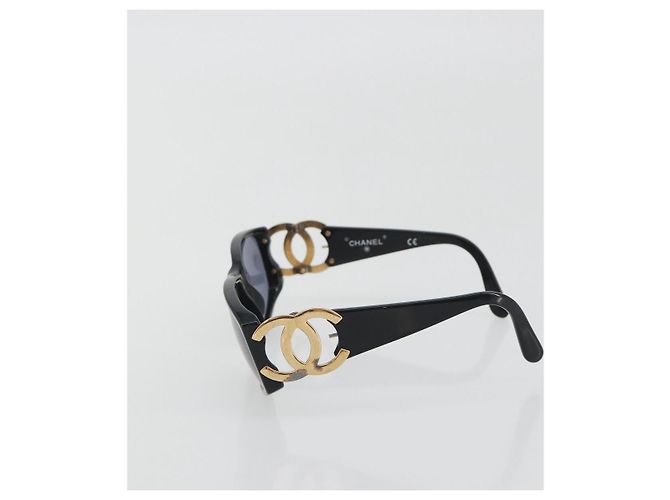 Occhiali da sole CHANEL Plastica Nero Tono Oro CC Auth bs36459 - vue 4
