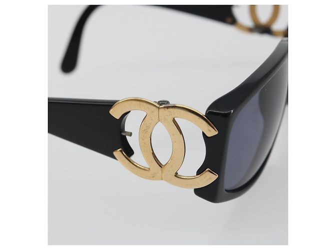 Occhiali da sole CHANEL Plastica Nero Tono Oro CC Auth bs36459 - vue 8