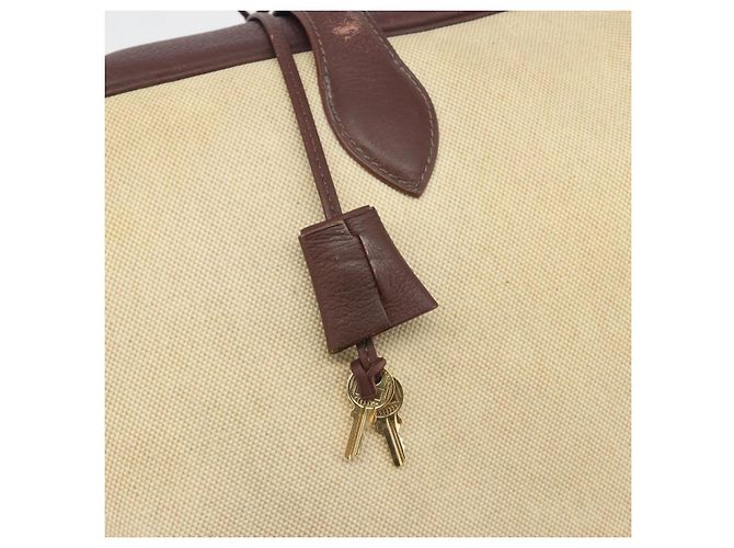 Hermès Borsa Boston HERMES Victoria 50 Canvas Beige Brown Auth BA14733 Marrone - vista 10