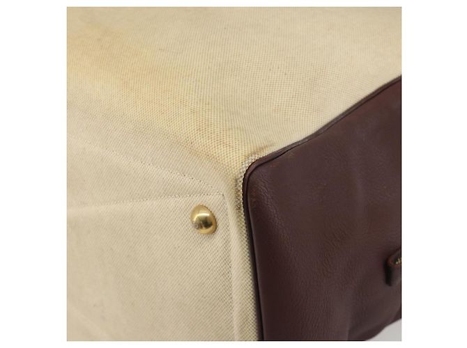 Hermès Borsa Boston HERMES Victoria 50 Canvas Beige Brown Auth BA14733 Marrone - vista 15