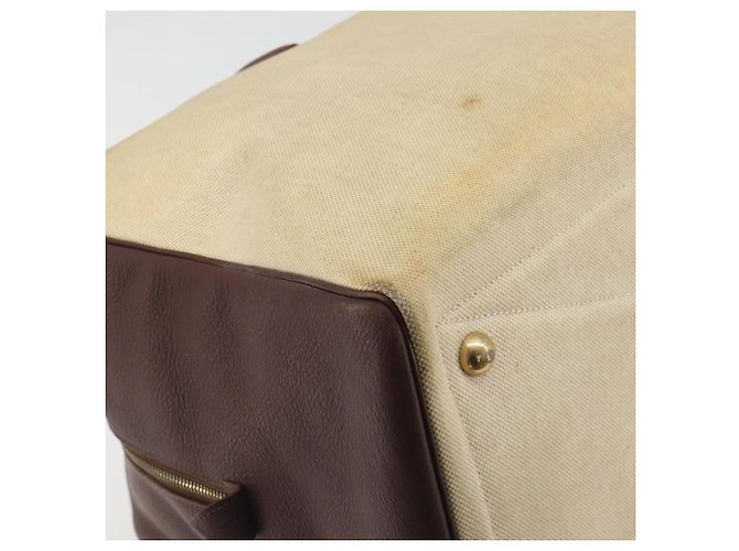 Hermès Borsa Boston HERMES Victoria 50 Canvas Beige Brown Auth BA14733 Marrone - vista 16