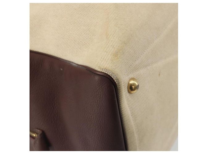 Hermès Borsa Boston HERMES Victoria 50 Canvas Beige Brown Auth BA14733 Marrone - vista 18