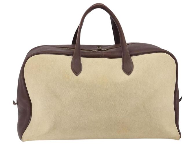Hermès Borsa Boston HERMES Victoria 50 Canvas Beige Brown Auth BA14733 Marrone - vista 2