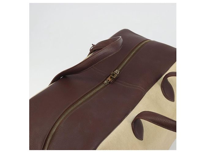 Hermès Borsa Boston HERMES Victoria 50 Canvas Beige Brown Auth BA14733 Marrone - vista 6