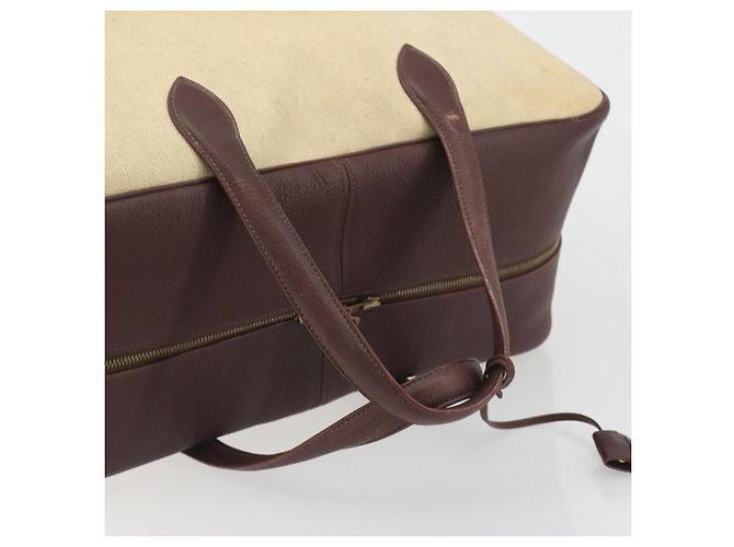 Hermès Borsa Boston HERMES Victoria 50 Canvas Beige Brown Auth BA14733 Marrone - vista 7