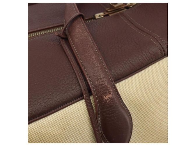 Hermès Borsa Boston HERMES Victoria 50 Canvas Beige Brown Auth BA14733 Marrone - vista 9