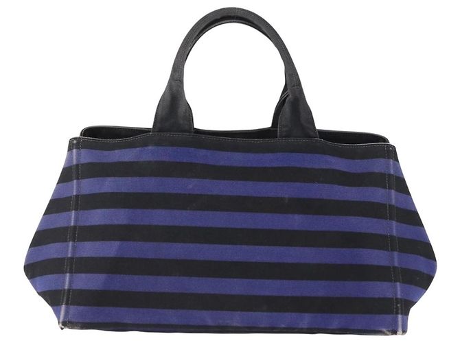 Borsa Tote PRADA Canapa GM Canvas Blu Oro Auth 195738 D'oro - vista 13