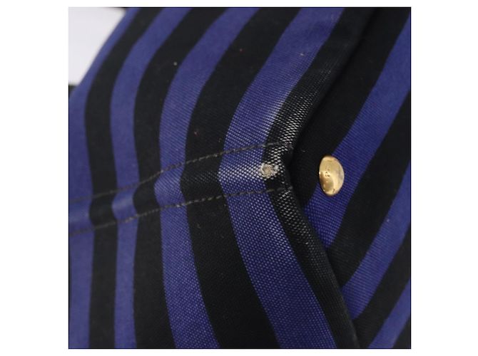 Borsa Tote PRADA Canapa GM Canvas Blu Oro Auth 195738 D'oro - vista 14