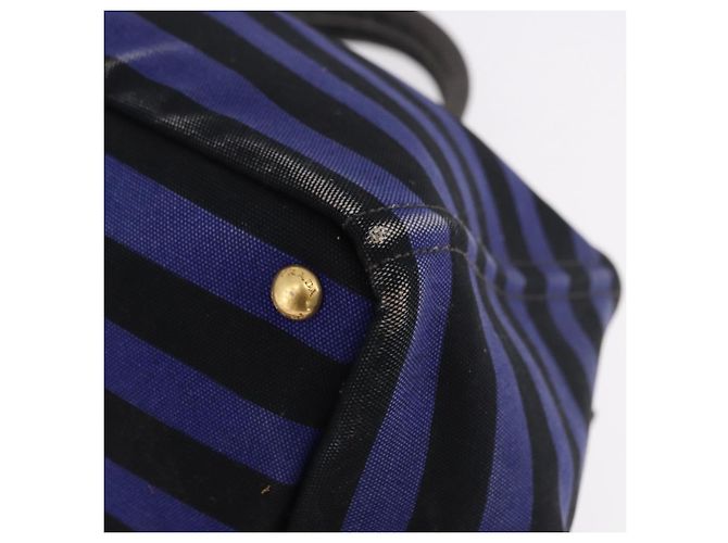 Borsa Tote PRADA Canapa GM Canvas Blu Oro Auth 195738 D'oro - vista 15