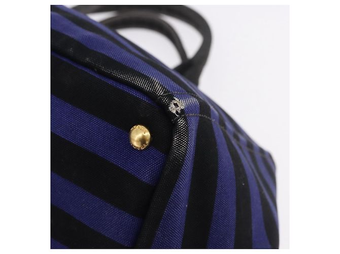 Borsa Tote PRADA Canapa GM Canvas Blu Oro Auth 195738 D'oro - vista 16