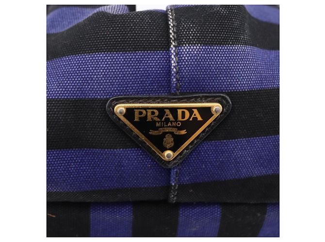 Borsa Tote PRADA Canapa GM Canvas Blu Oro Auth 195738 D'oro - vista 17