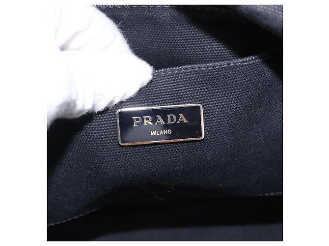 Borsa Tote PRADA Canapa GM Canvas Blu Oro Auth 195738 D'oro - vista 18