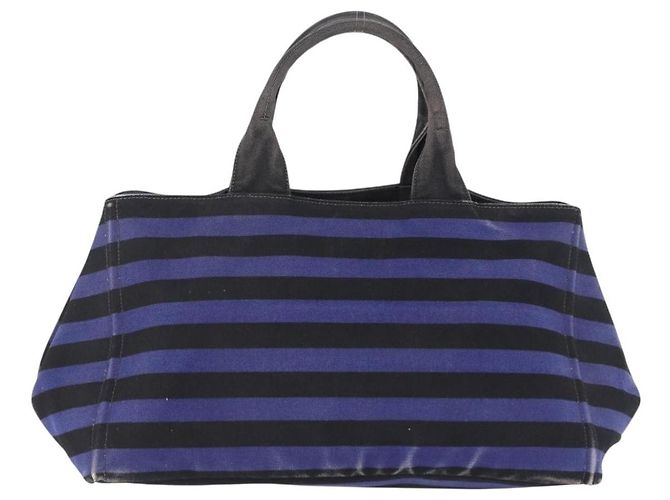 Borsa Tote PRADA Canapa GM Canvas Blu Oro Auth 195738 D'oro - vista 2