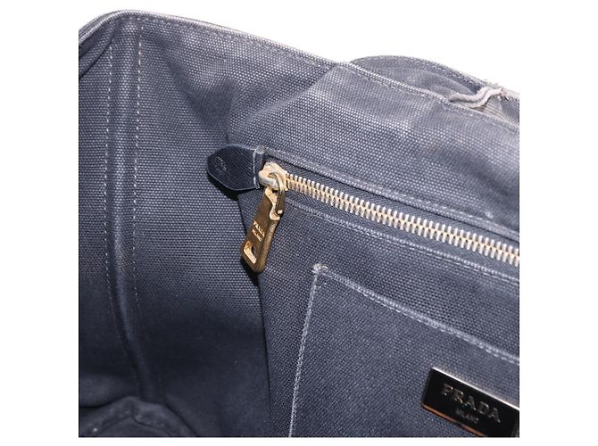 Borsa Tote PRADA Canapa GM Canvas Blu Oro Auth 195738 D'oro - vista 21