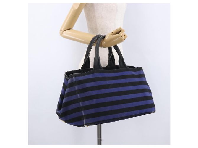 Borsa Tote PRADA Canapa GM Canvas Blu Oro Auth 195738 D'oro - vista 23