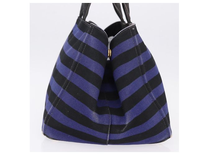 Borsa Tote PRADA Canapa GM Canvas Blu Oro Auth 195738 D'oro - vista 3