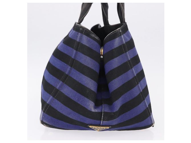 Borsa Tote PRADA Canapa GM Canvas Blu Oro Auth 195738 D'oro - vista 4