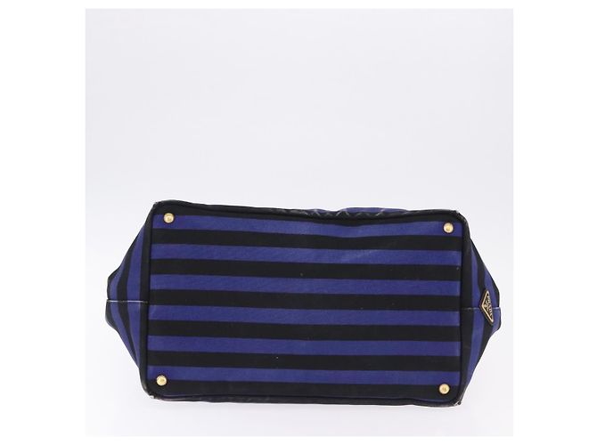 Borsa Tote PRADA Canapa GM Canvas Blu Oro Auth 195738 D'oro - vista 5