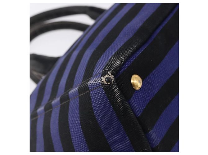 Borsa Tote PRADA Canapa GM Canvas Blu Oro Auth 195738 D'oro - vista 9