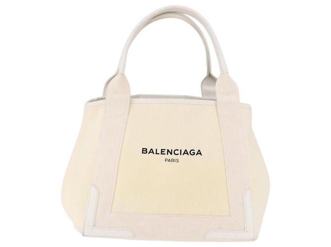 Borsa a mano BALENCIAGA Navy Cabas Canvas Ivory Silver 339933 Auth 195989A Argento Crudo - vista 13