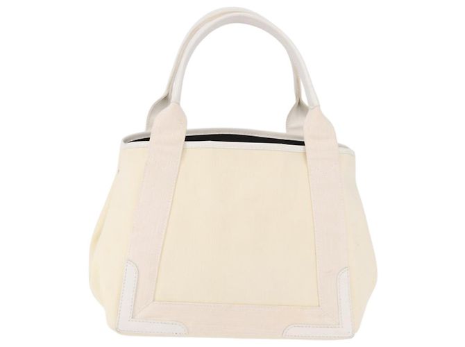 Borsa a mano BALENCIAGA Navy Cabas Canvas Ivory Silver 339933 Auth 195989A Argento Crudo - vista 2