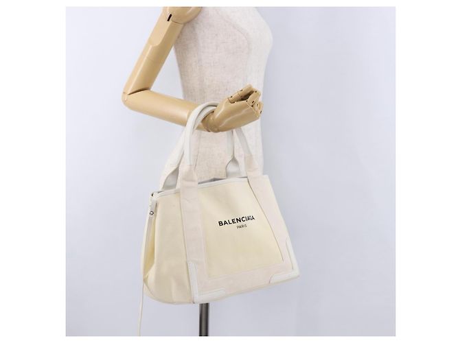 Borsa a mano BALENCIAGA Navy Cabas Canvas Ivory Silver 339933 Auth 195989A Argento Crudo - vista 23