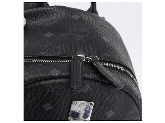 MCM Vicetos Logogram Rucksack Leder Schwarz Silber Auth 194907 - Ansicht 10