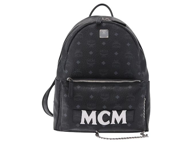 MCM Vicetos Logogram Rucksack Leder Schwarz Silber Auth 194907 - Ansicht 13
