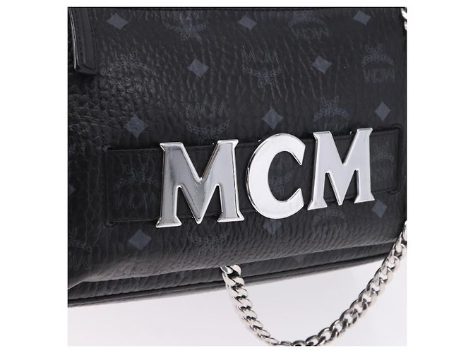 MCM Vicetos Logogram Rucksack Leder Schwarz Silber Auth 194907 - Ansicht 18