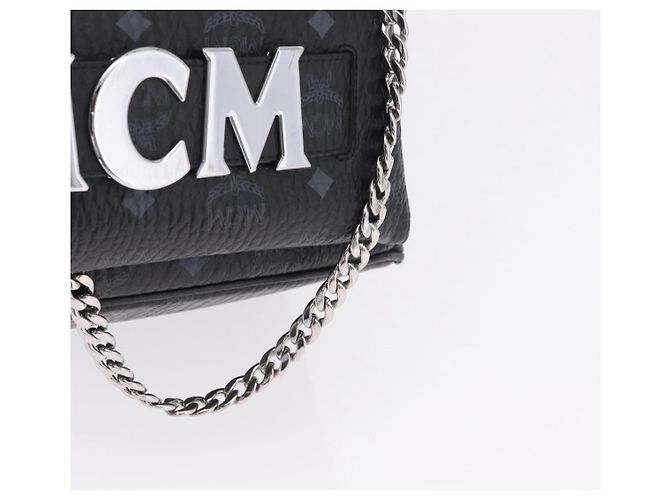 MCM Vicetos Logogram Rucksack Leder Schwarz Silber Auth 194907 - Ansicht 19