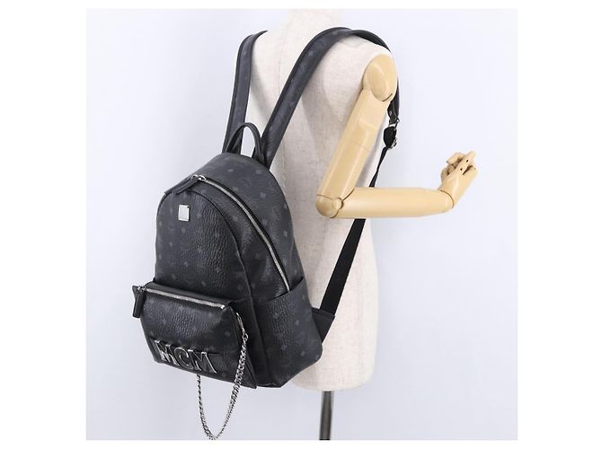 MCM Vicetos Logogram Rucksack Leder Schwarz Silber Auth 194907 - Ansicht 27