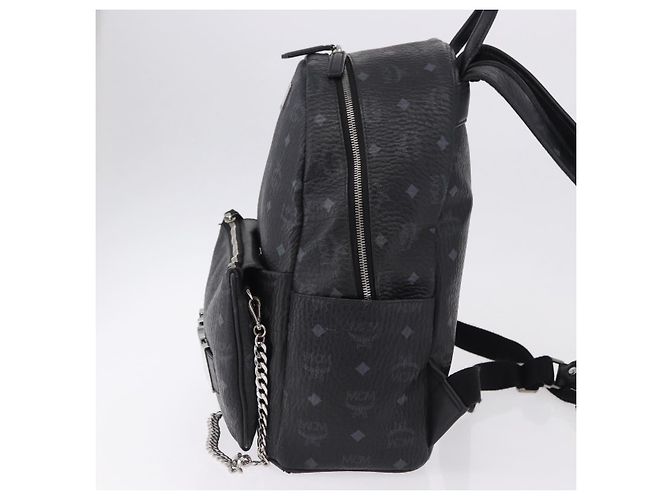 MCM Vicetos Logogram Rucksack Leder Schwarz Silber Auth 194907 - Ansicht 3