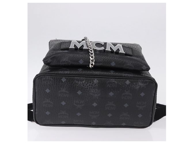 MCM Vicetos Logogram Rucksack Leder Schwarz Silber Auth 194907 - Ansicht 5